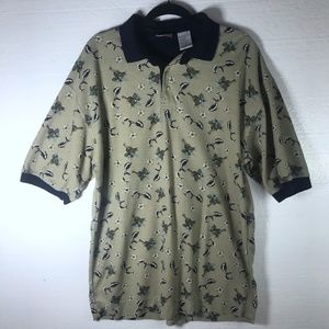 Vintage Bugle Boy Sz M Whale Hawaiian Polo Shirt